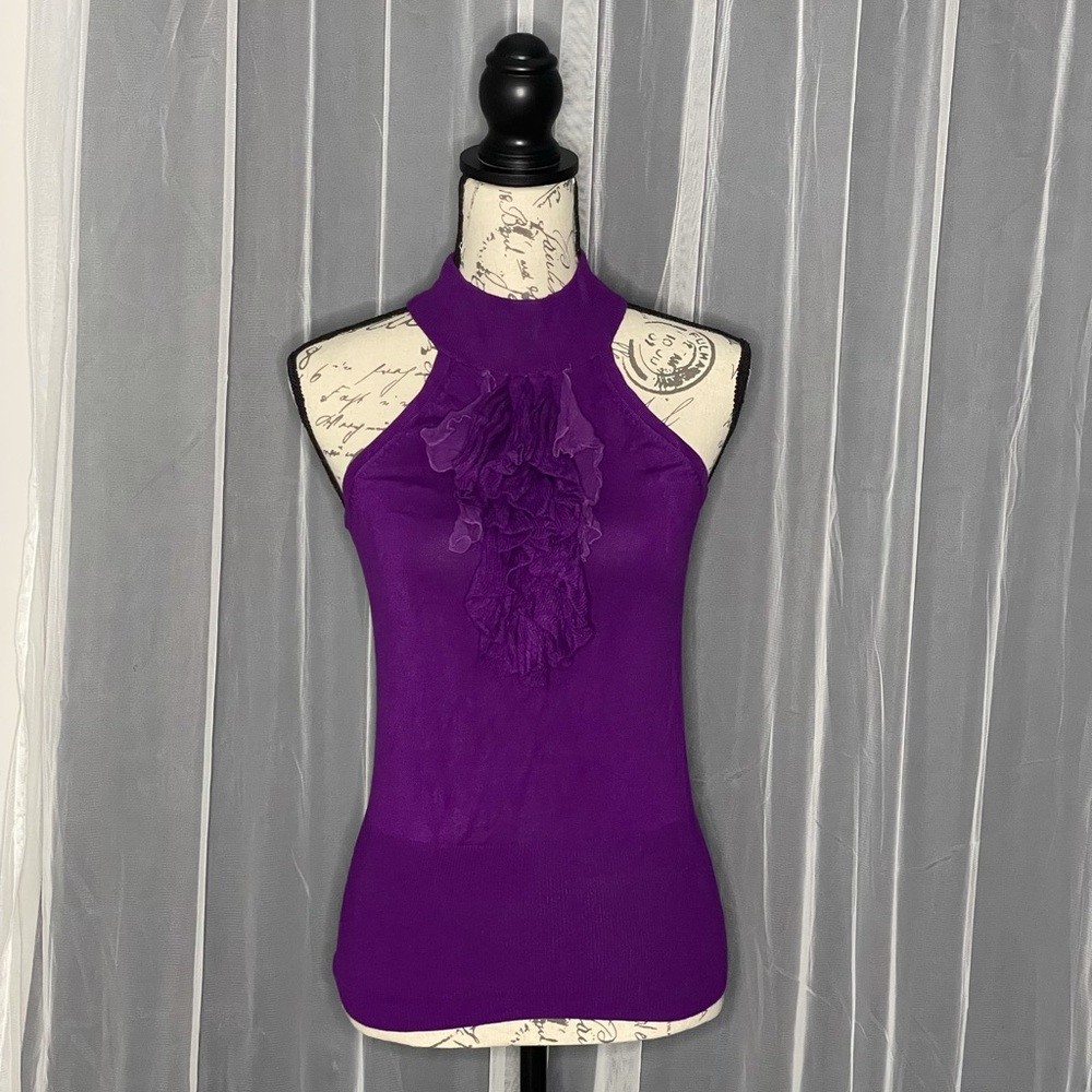 Express Women’s purple flutter front sleeveless blouse